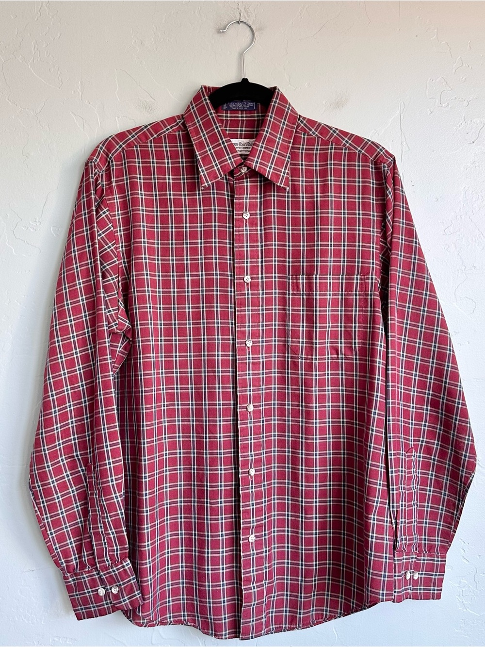Vintage 70's 80's Compo Men's Shop Red Plaid Long-Sleeve Button-Up Shirt Medium